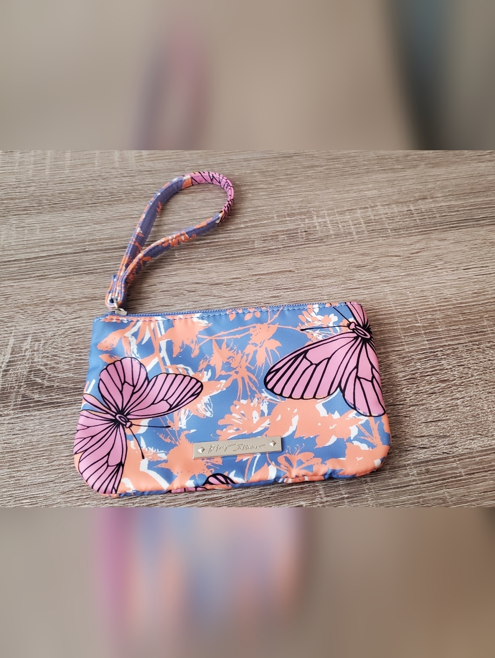 Betsey Johnson Floral Butterfly Zip Wristlet - Pink & Blue Pouch Coin Purse